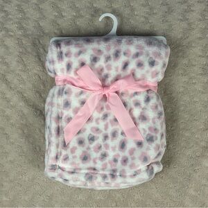 Duck Duck Goose Pink Gray Leopard Print Baby Blanket White Cheetah Spots Soft